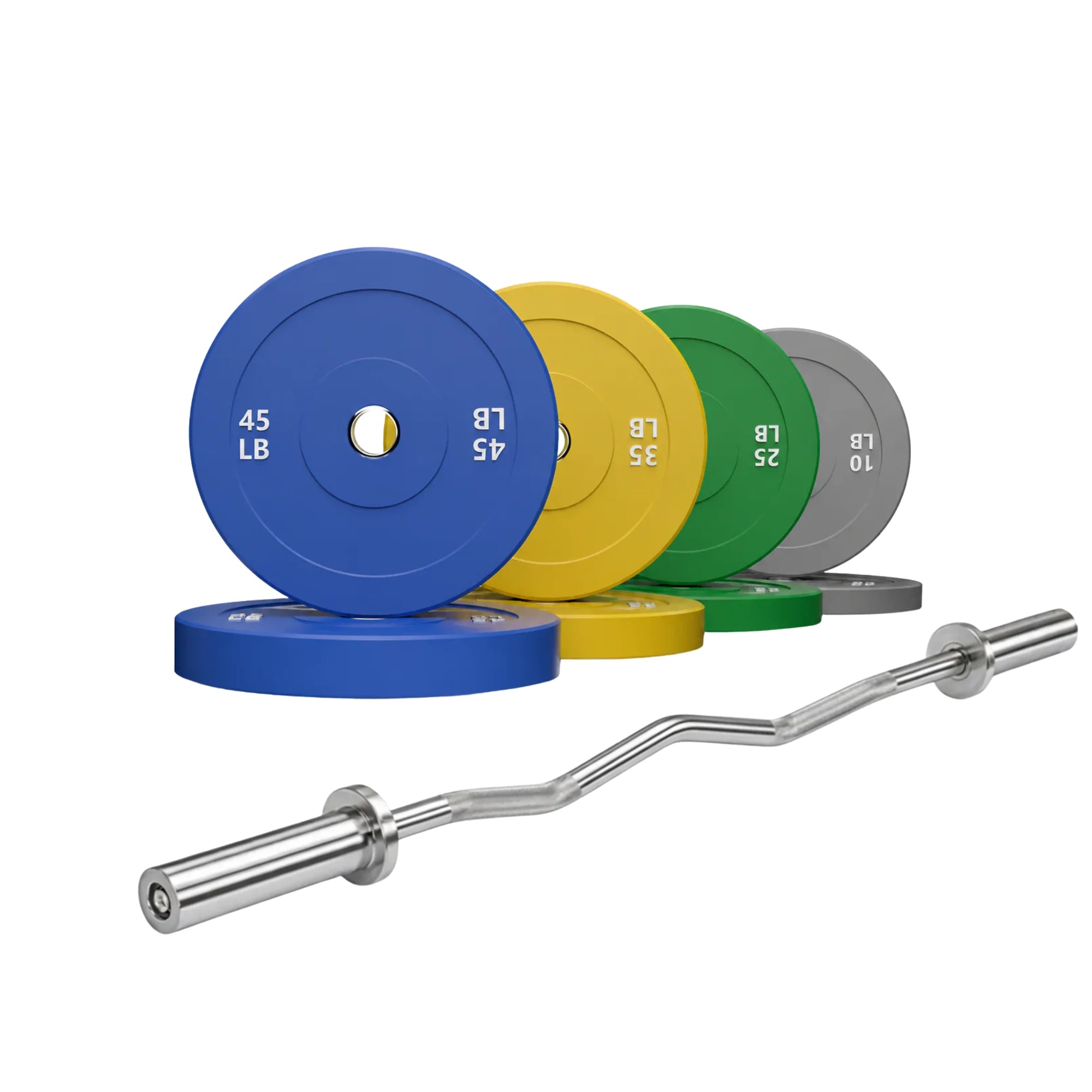 EKFIT 2" Color Rubber Bumper Weight Plates Set & EZ Curl Bar package