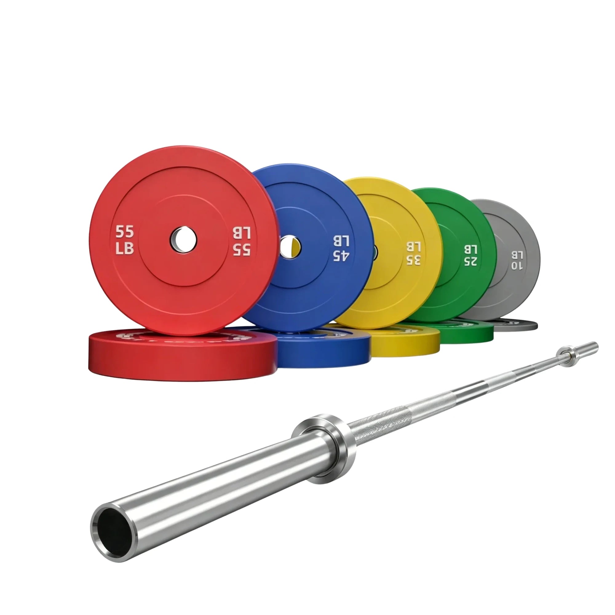 EKFIT 2" Color Rubber Bumper Weight Plates Set & Olympic barbell package