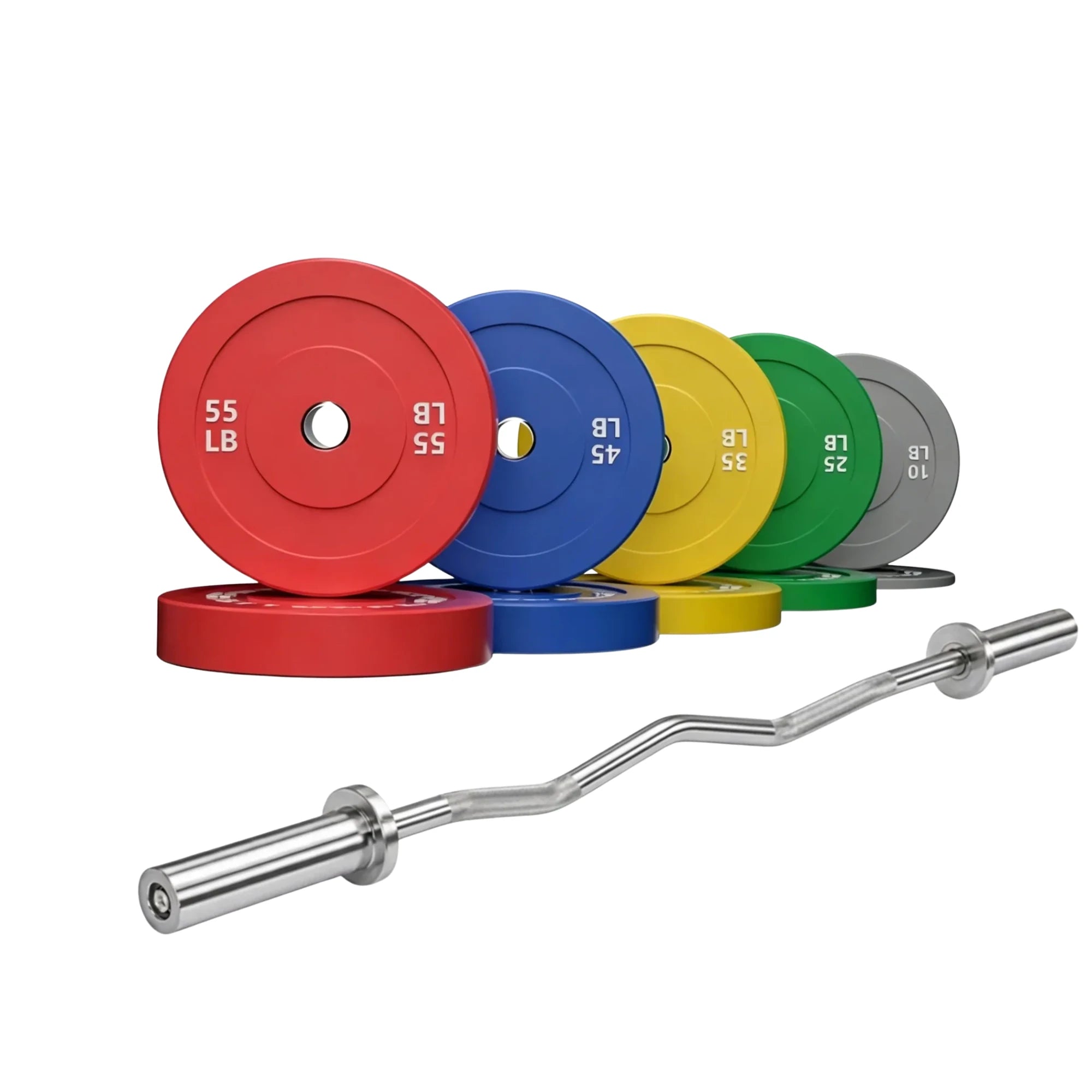EKFIT 2" Color Rubber Bumper Weight Plates Set & EZ Curl Bar package
