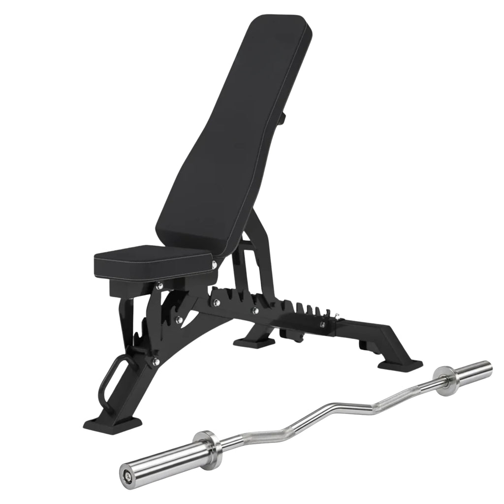 EKFIT 4ft Olympic EZ Curl Bar & Weight Bench Package