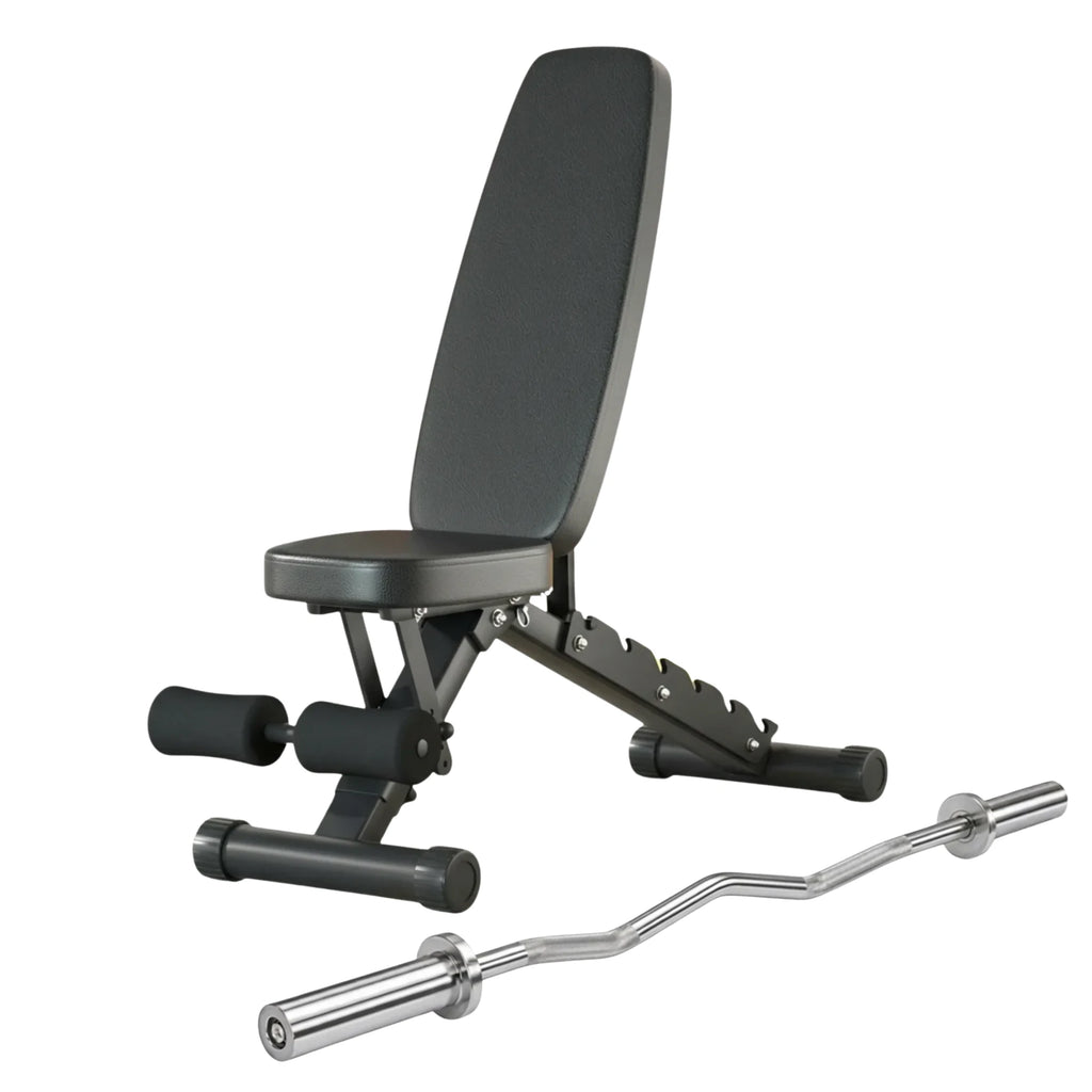 EKFIT 4ft Olympic EZ Curl Bar & Weight Bench Package