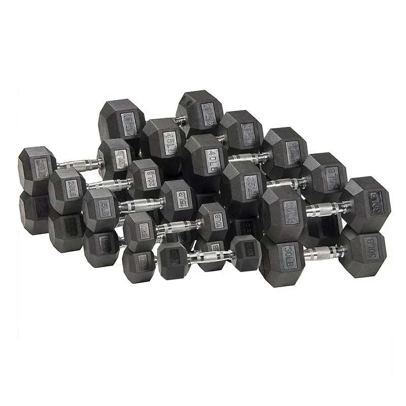 770LB Six-sided Rubber Coated Hex Dumbbell Sets (10-60lbs Pair Set）