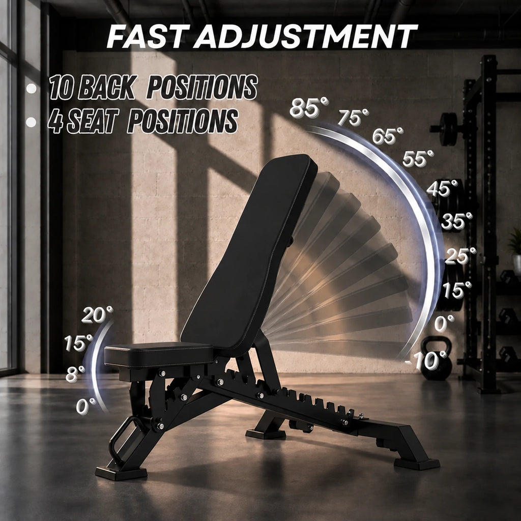 EK-1005 adjustable weight bench with 10 backrest positions