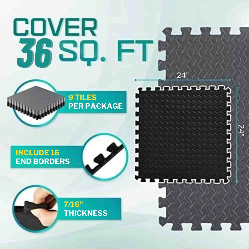 EkFit Multipurpose EVA Foam Gym Mats – 3/8" Thick